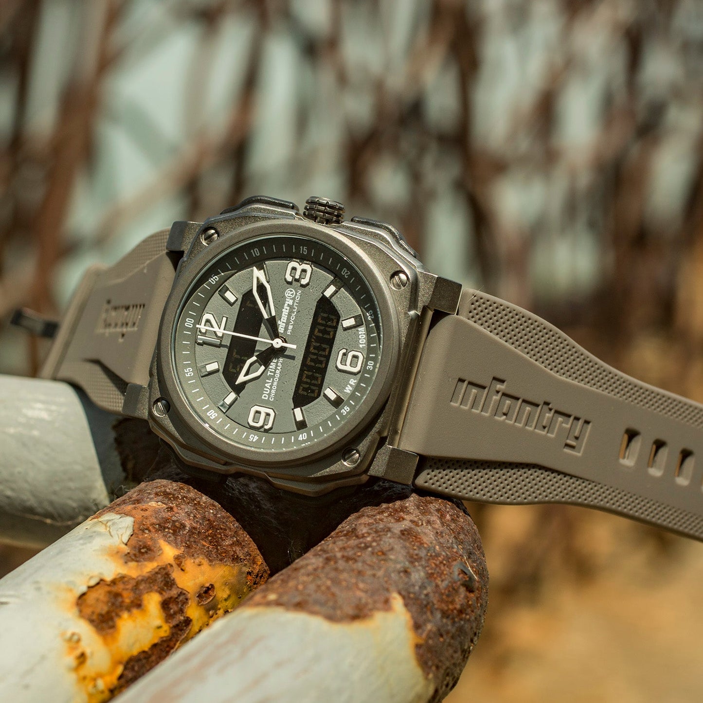 Infantry Digital & Analog Dual Display Men's Watch - Grey, Desert, Grey camo, Desert camo waterproof_REVO-AD-01-V2-08