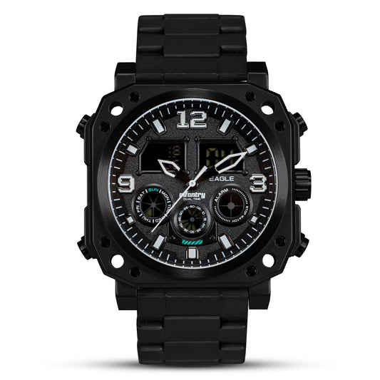 Infantry Digital Analog Dual Time Men's Watch waterproof_ FS-011-BLK-BS Stainless Steel