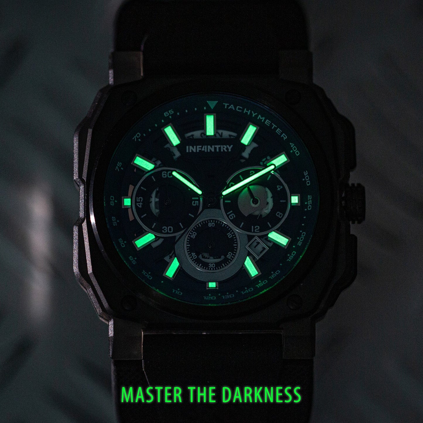 Square pilot instrument watch Infantry Revolution glow in the dark REVO47-CHR03-BK