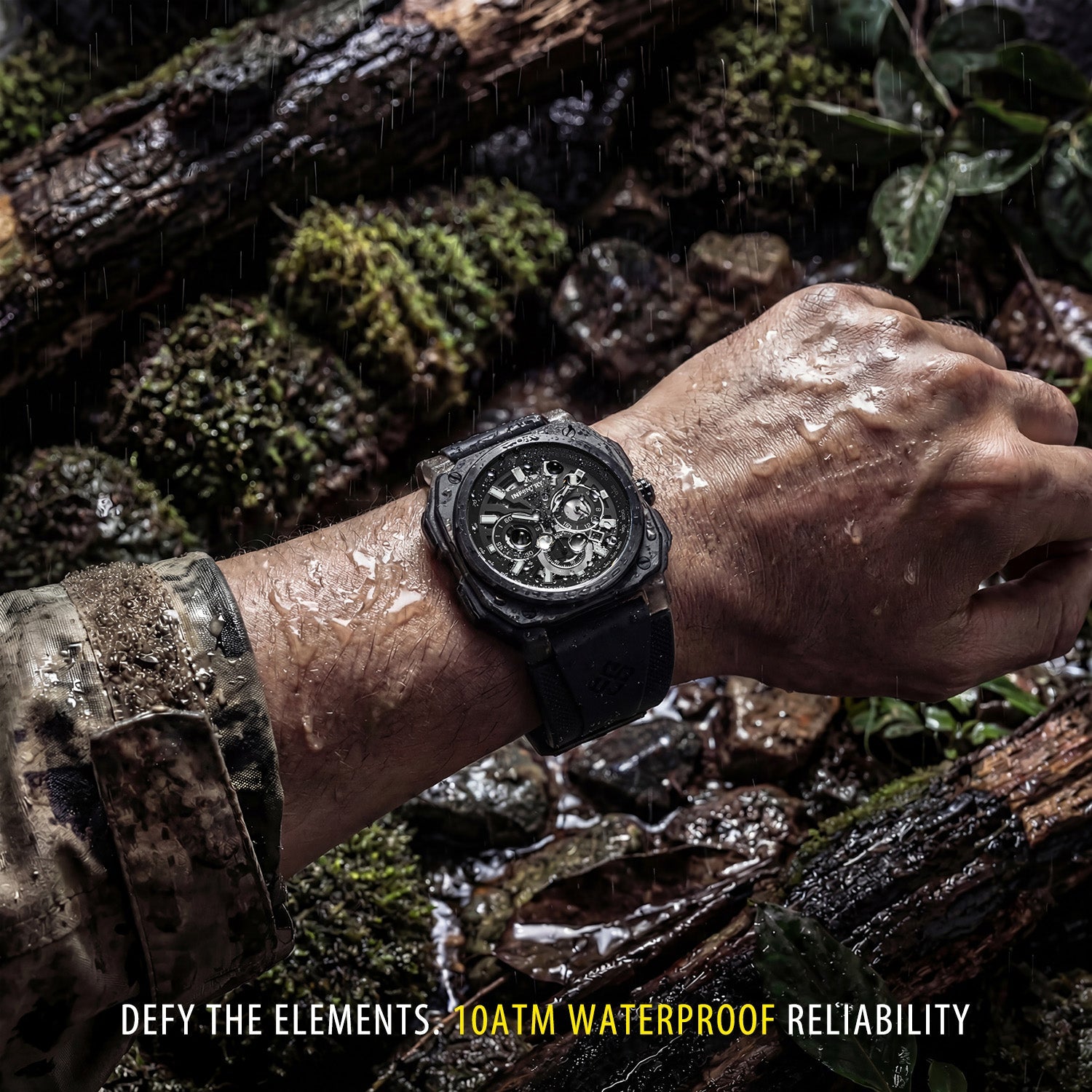 Square pilot instrument watch Infantry Revolution waterproof REVO47-CHR03-BK