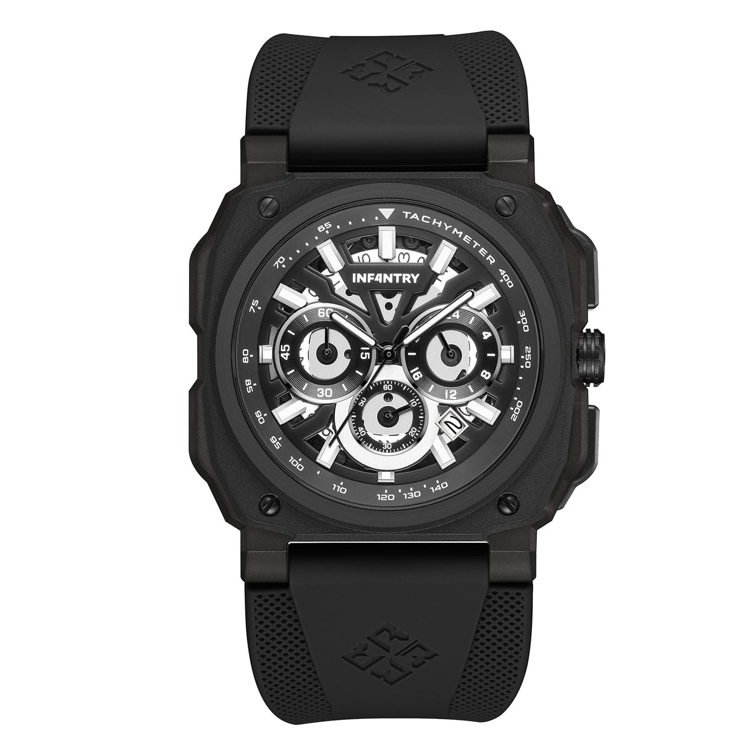 Square pilot instrument watch black Infantry Revolution REVO47-CHR03-BK-01