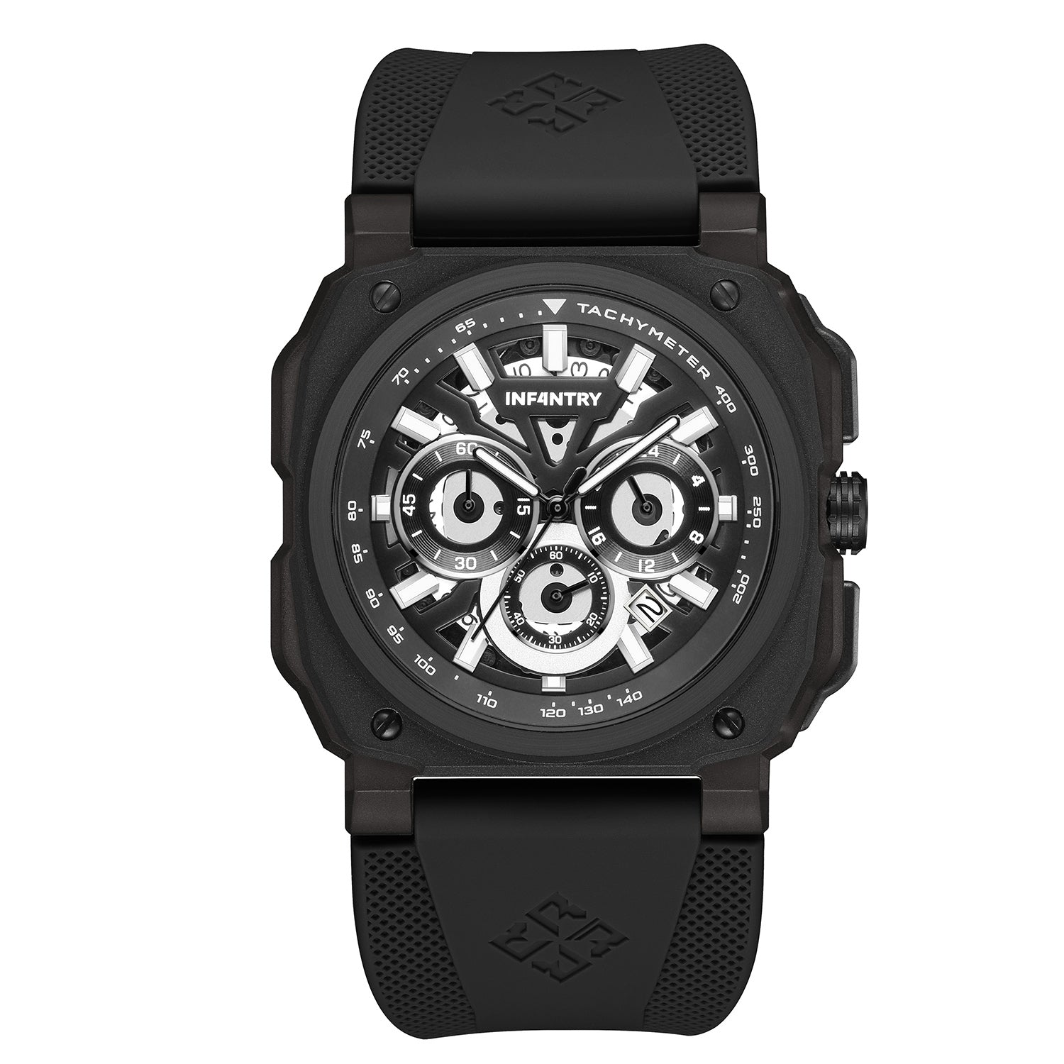 Square pilot instrument watch black Infantry Revolution REVO47-CHR03-BK-01