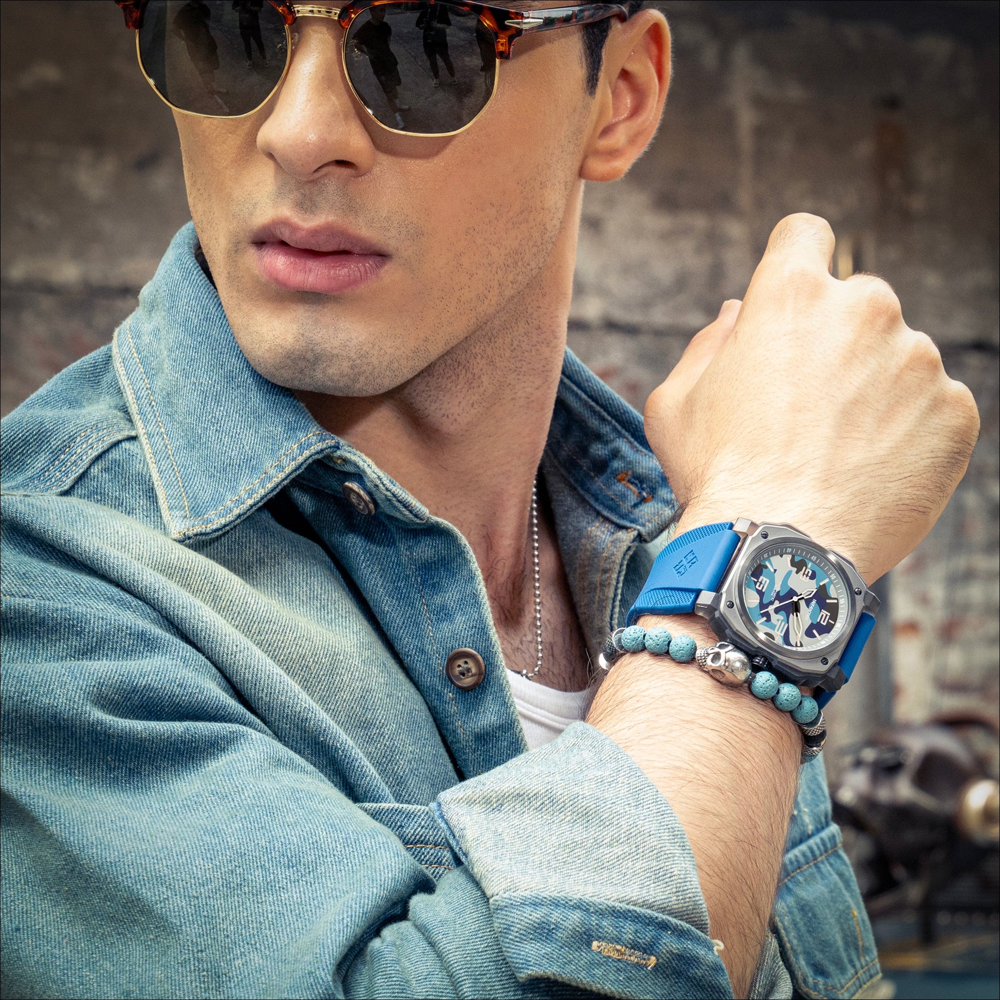 infantry automatic military watch blue camo REVO47-CAMO01-BL-02