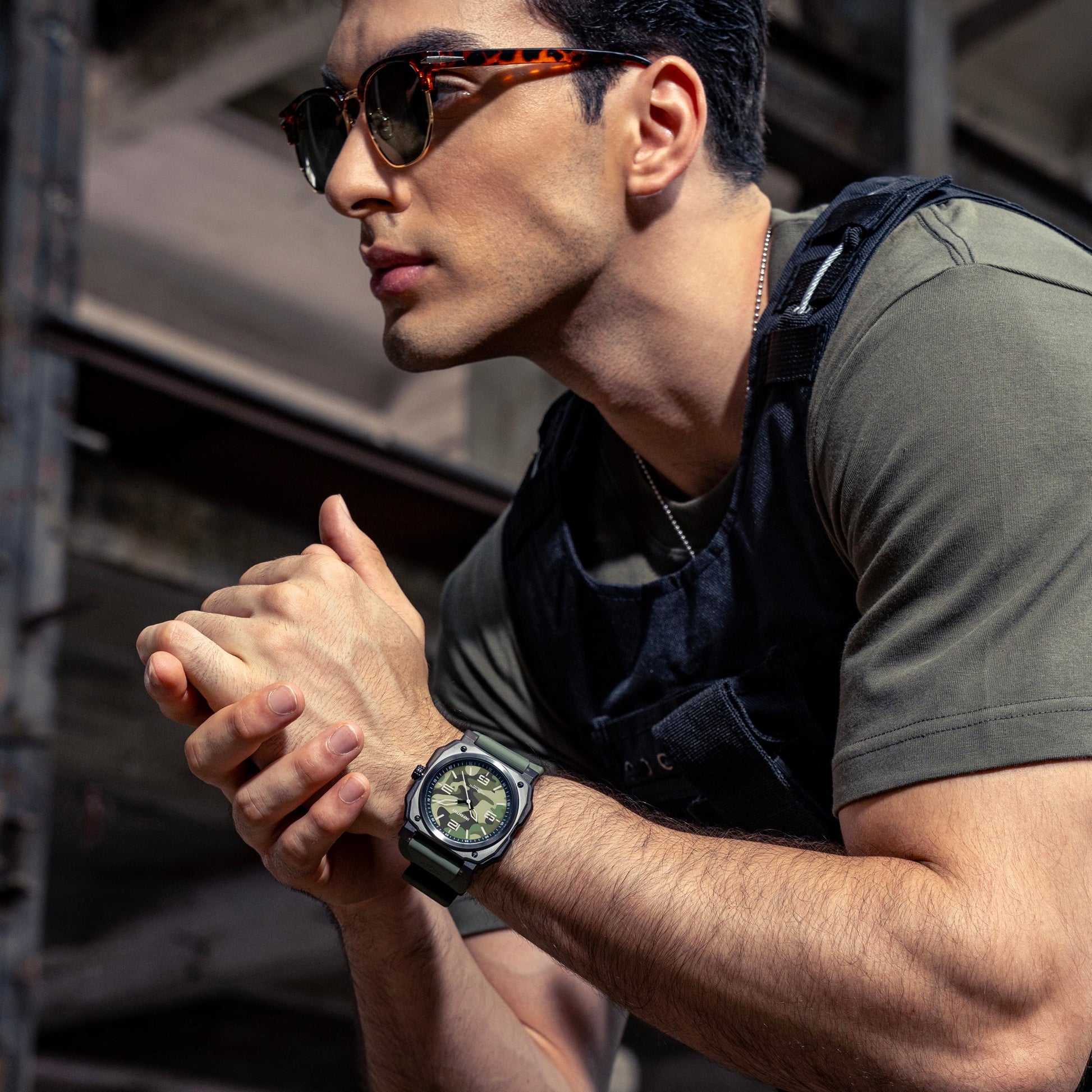 infantry automatic military watch green camo REVO47-CAMO01-GN-02