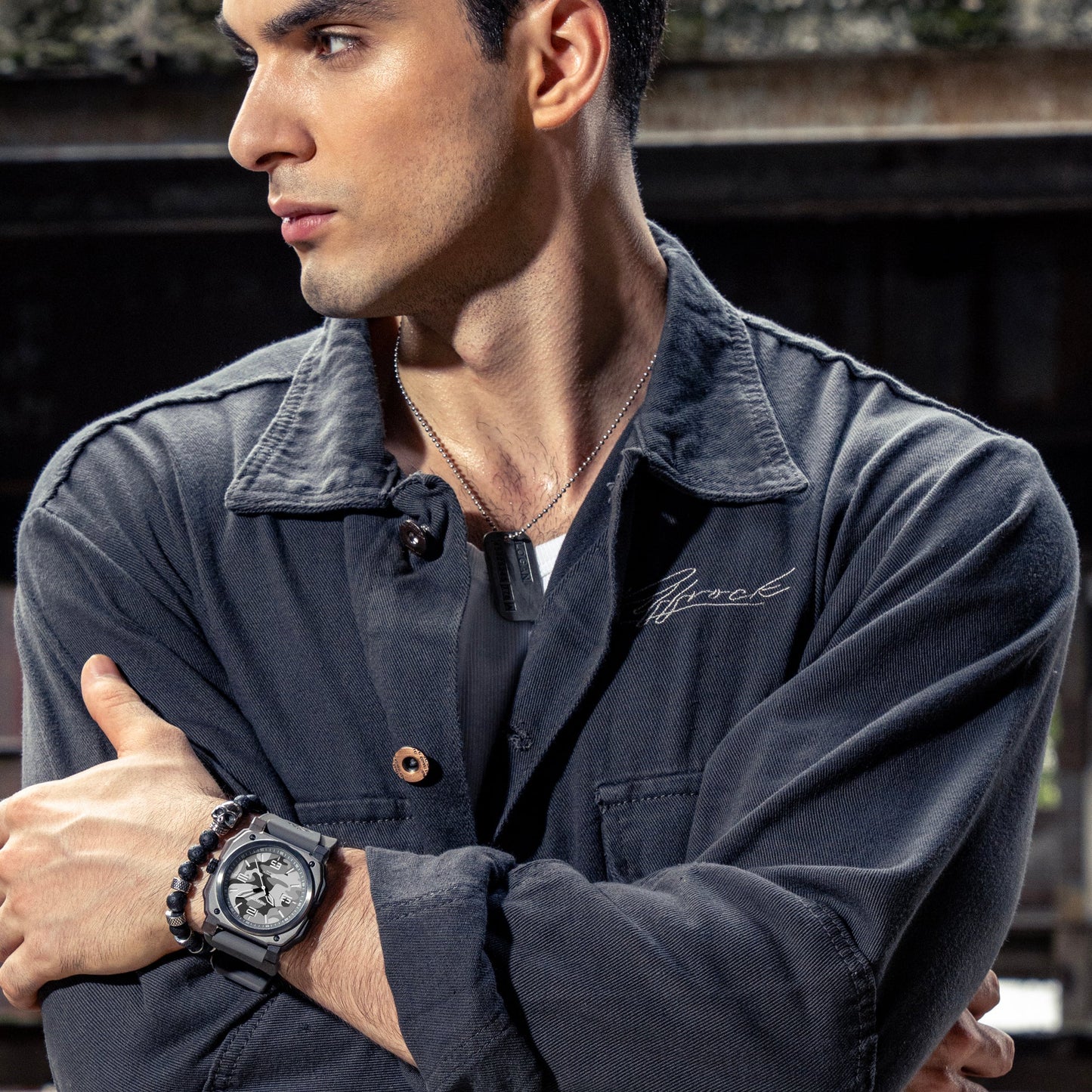 infantry automatic military watch grey camo REVO47-CAMO01-GY-02