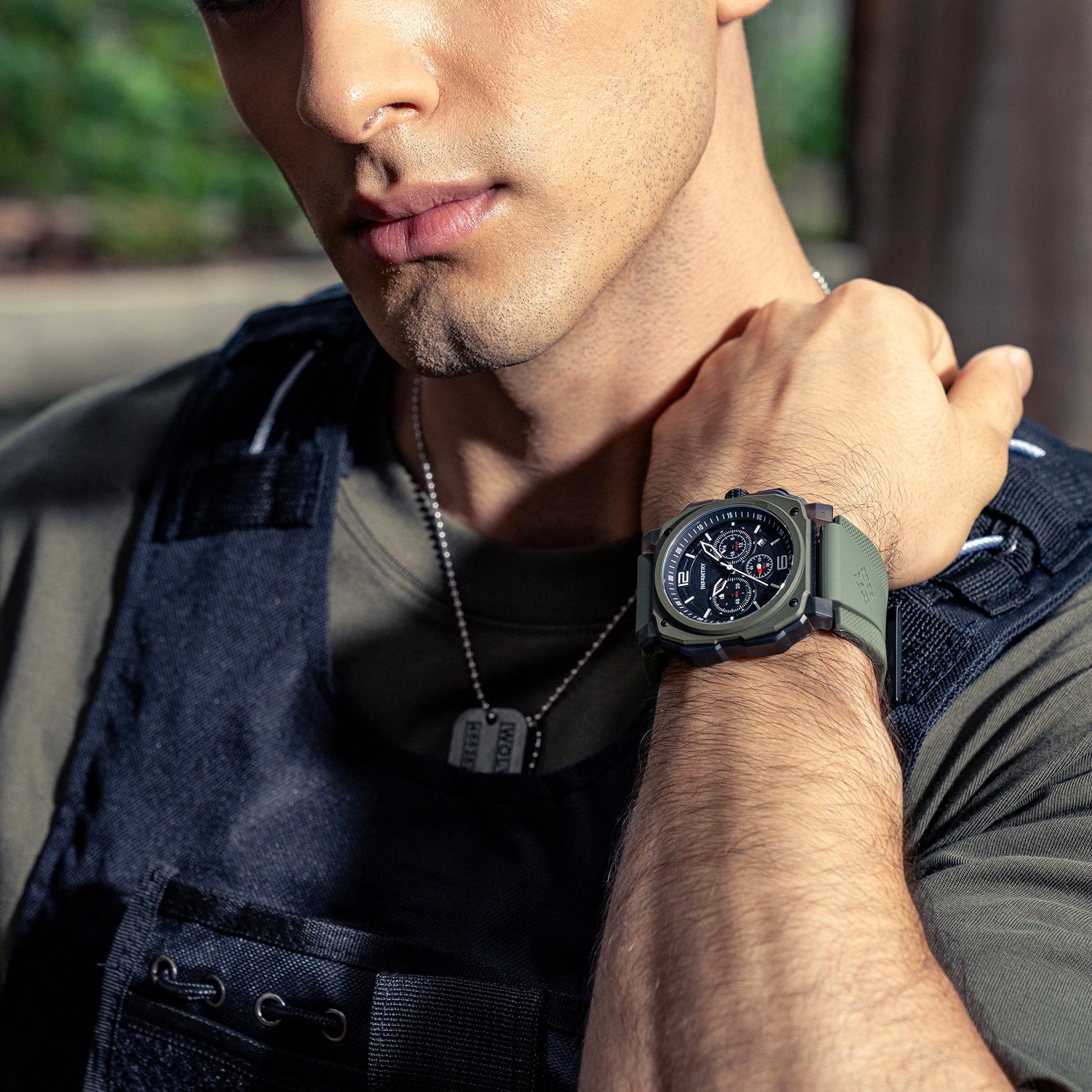 infantry chronograph military watch green REVO47-CHR01-GN-02