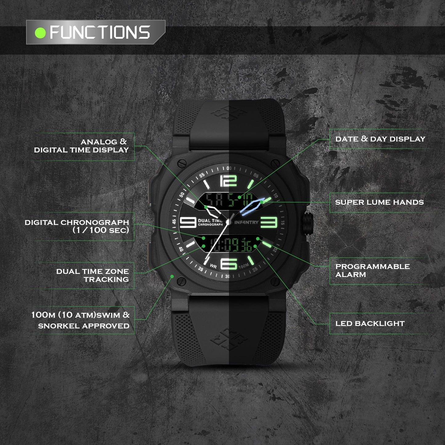 infantry dualtech pro analog digital military watch function REVO47-AD01