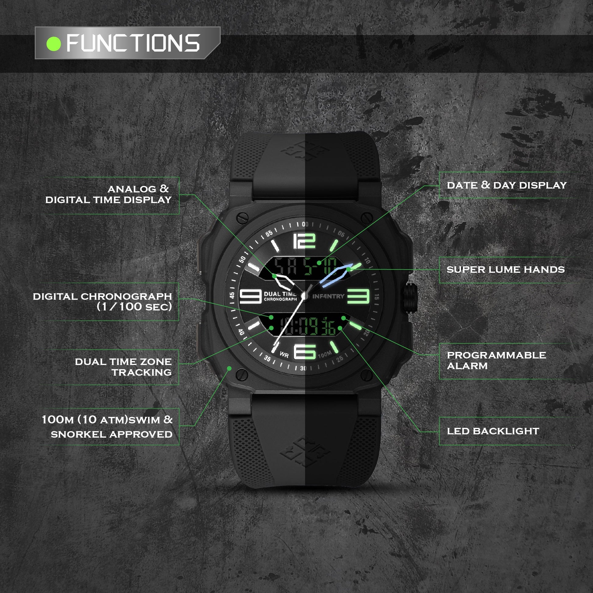 infantry dualtech pro analog digital military watch function REVO47-AD01